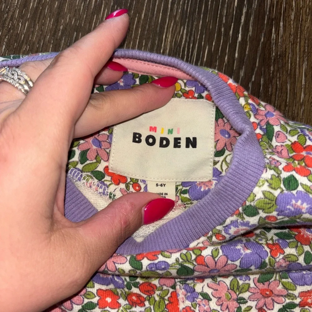 Mini Boden Floral Sweatshirt in Purple, Pink, Green and Orange